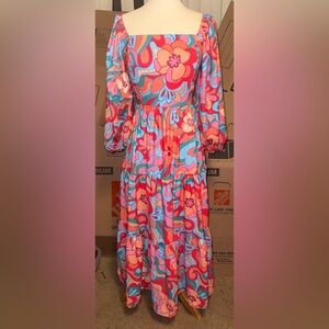 Flying Tomato whimsical red blue Floral Multicolor maxi dress sm